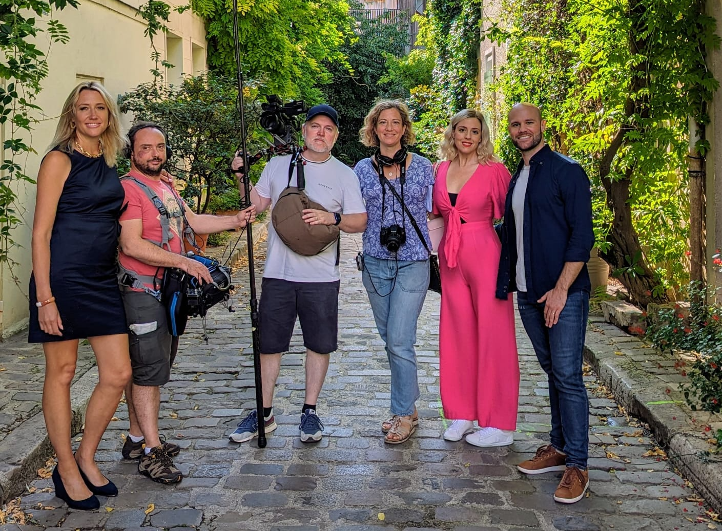 Eleanor Moore filming an episode of HGTV's House Hunters International in Paris France