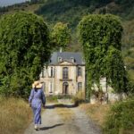 château, woman, gate